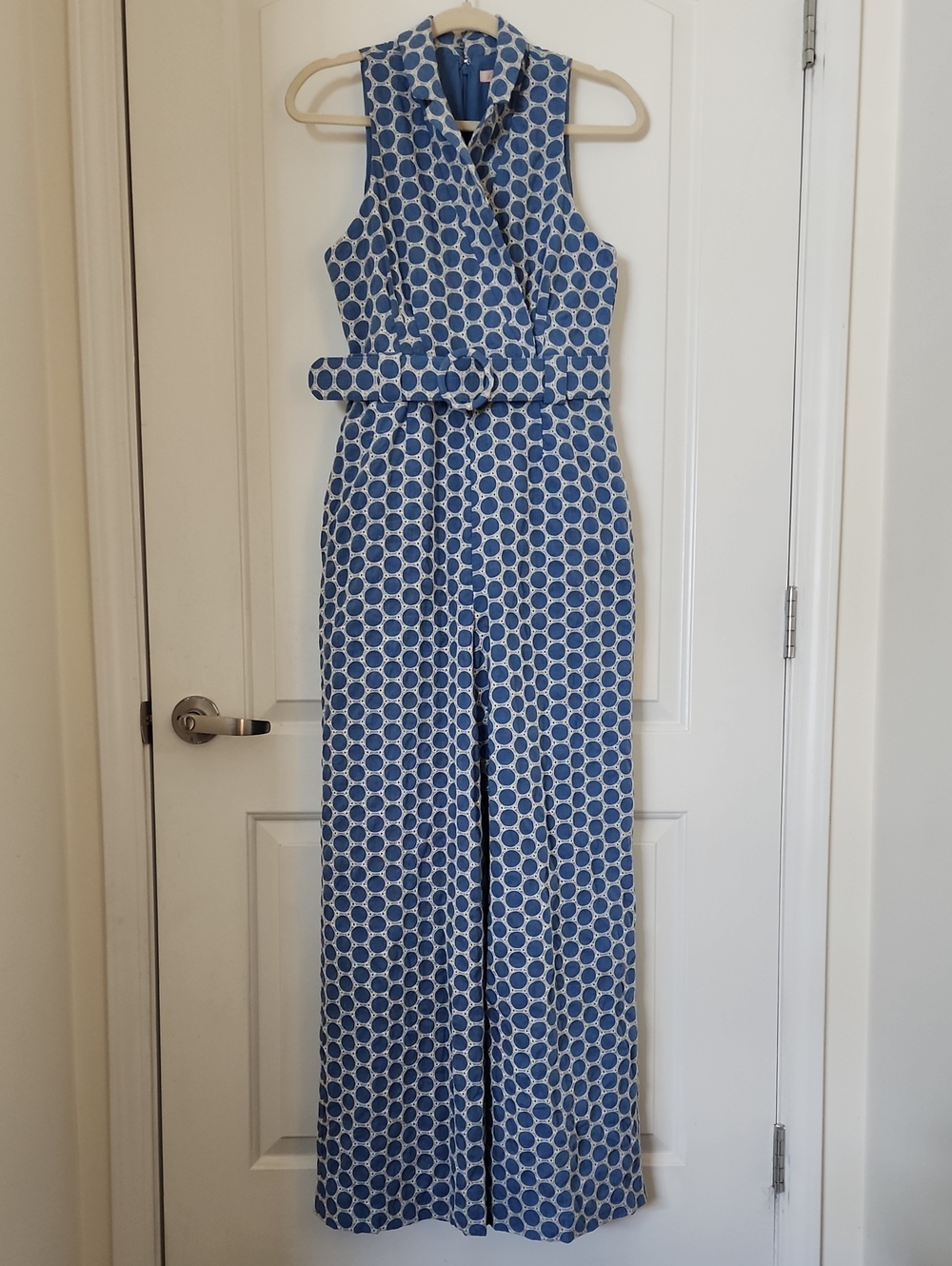 Hutch Blue Polka Dot Sleeveless Wrap Jumpsuit with Belt